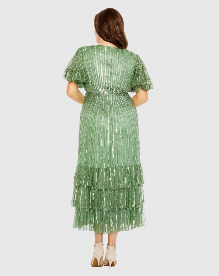 Women Plus Size Dresses Mac Duggal Sequin Faux Wrap Flutter Sleeve Ruffle Dress Sage Women Plus Size Dresses Mac Duggal Sequin Faux Wrap Flutter Sleeve Ruffle Dress Sage