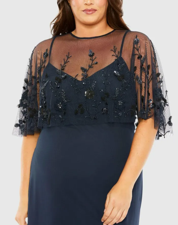 Women Plus Size Dresses Mac Duggal Sleeveless Dress With Embellished Cape Midnight Women Plus Size Dresses Mac Duggal Sleeveless Dress With Embellished Cape Midnight