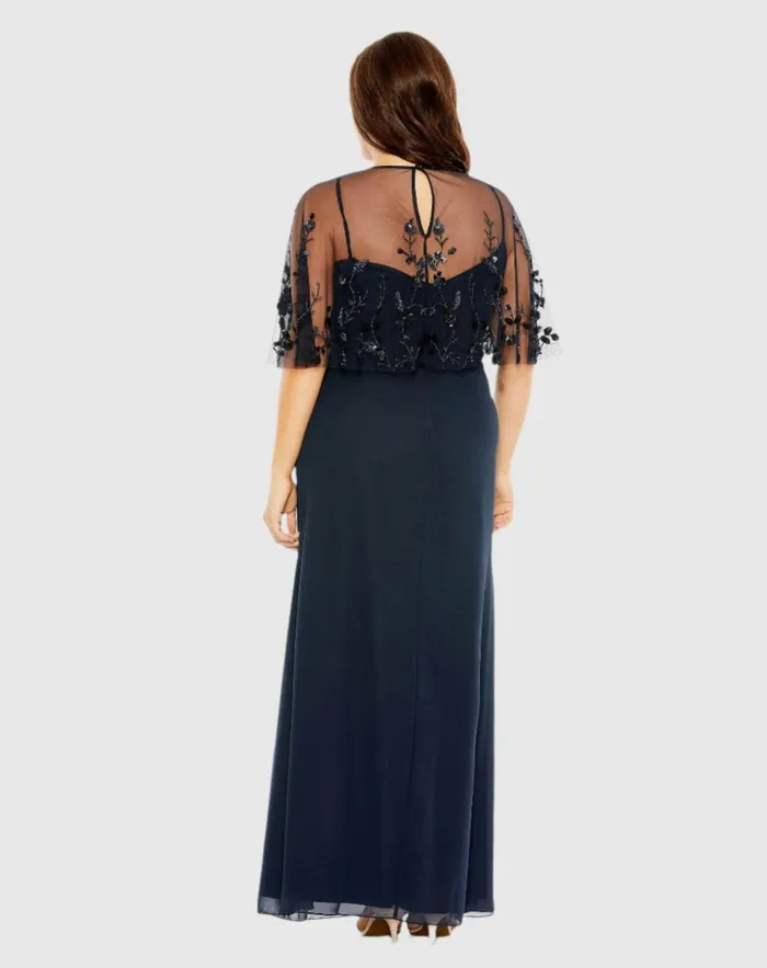 Women Plus Size Dresses Mac Duggal Sleeveless Dress With Embellished Cape Midnight Women Plus Size Dresses Mac Duggal Sleeveless Dress With Embellished Cape Midnight