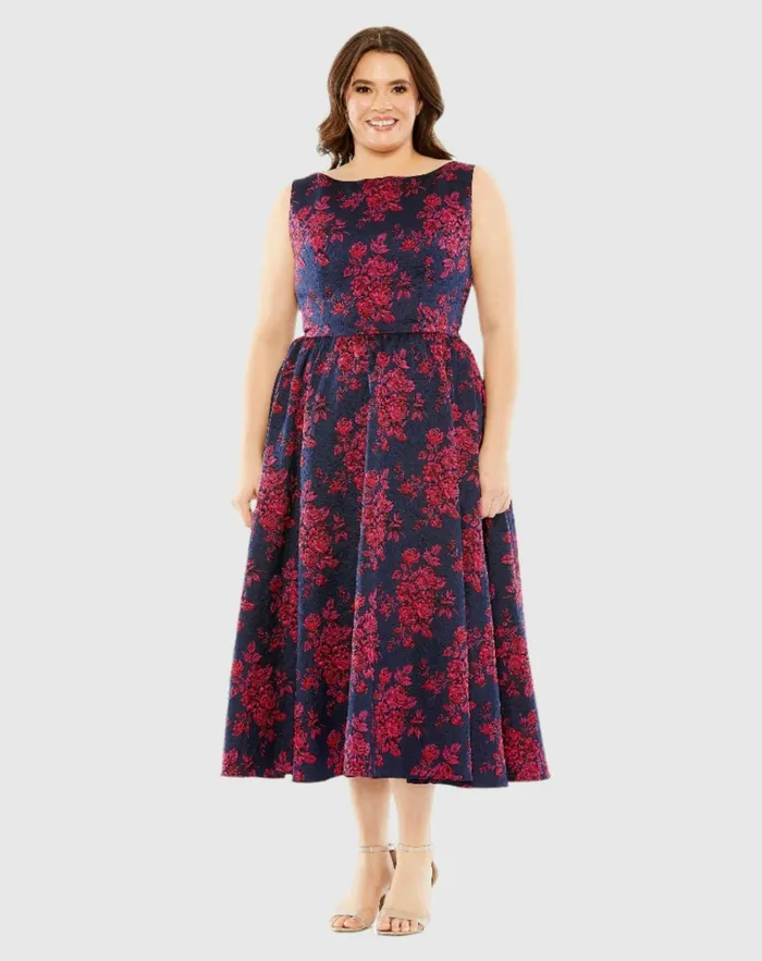 Women Plus Size Dresses Mac Duggal Sleeveless Floral Embroidered Dress Midnight Multi