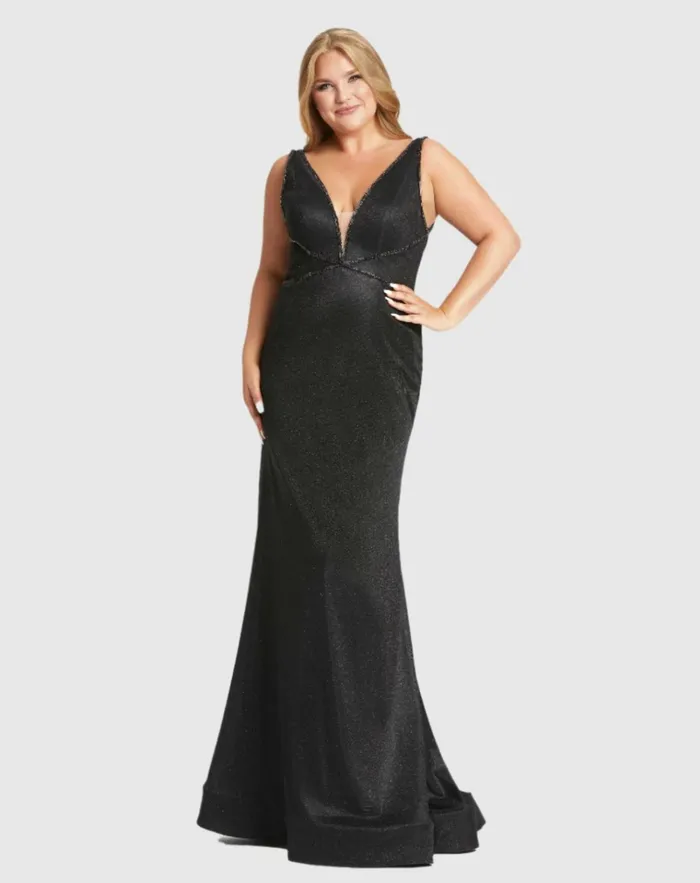Women Plus Size Dresses Mac Duggal Sleeveless Metallic Trumpet Gown Plus Black