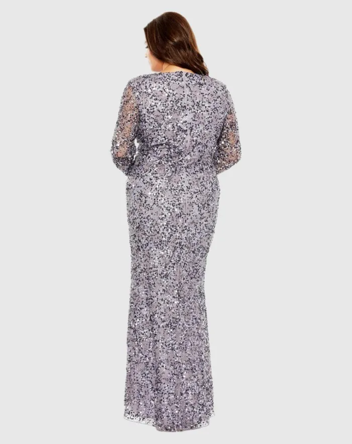 Women Plus Size Dresses Mac Duggal V Neck Embellished Long Sleeve Dress Vintage Lilac Women Plus Size Dresses Mac Duggal V Neck Embellished Long Sleeve Dress Vintage Lilac