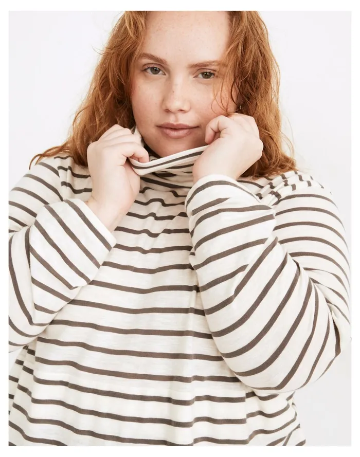 Women Plus Whisper Cotton Turtleneck In Esme Stripe Antique Cream Madewell Tees Women Plus Whisper Cotton Turtleneck In Esme Stripe Antique Cream Madewell Tees