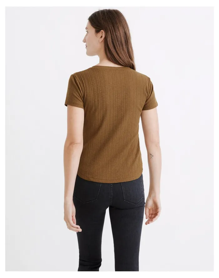 Women Pointelle Button Front Slim Tee Asparagus Madewell Tops and Shirts