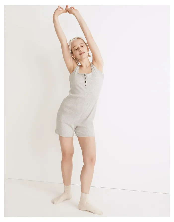 Women Pointelle Henley Pajama Romper Hthr Platinum Madewell Pajamas