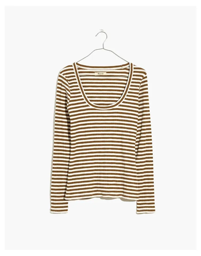 Women Pointelle Square Scoop Tee In Stripe Weathered Olive Madewell Tees