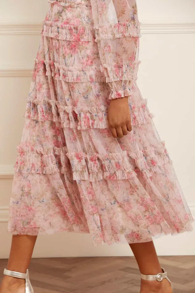 Women Printed Dresses Needle and Thread Floral Wreath Ruffle Ballerina Dress Pink
