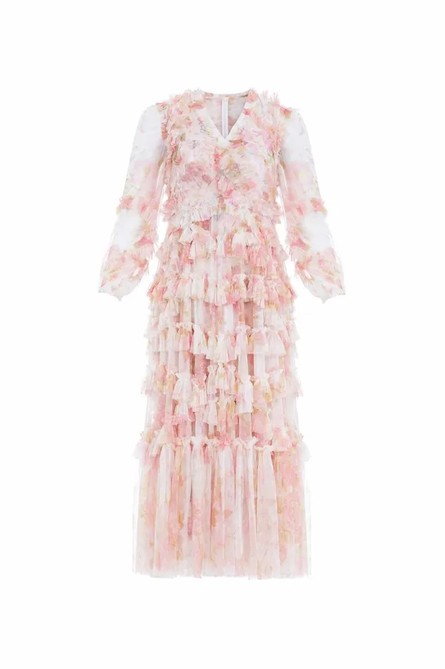 Women Printed Dresses Needle and Thread Rose Bluebell Ruffle Ballerina Dress Pink Women Printed Dresses Needle and Thread Rose Bluebell Ruffle Ballerina Dress Pink