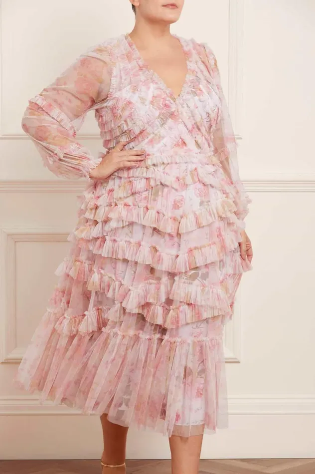 Women Printed Dresses Needle and Thread Rose Bluebell Ruffle Ballerina Dress Pink Women Printed Dresses Needle and Thread Rose Bluebell Ruffle Ballerina Dress Pink
