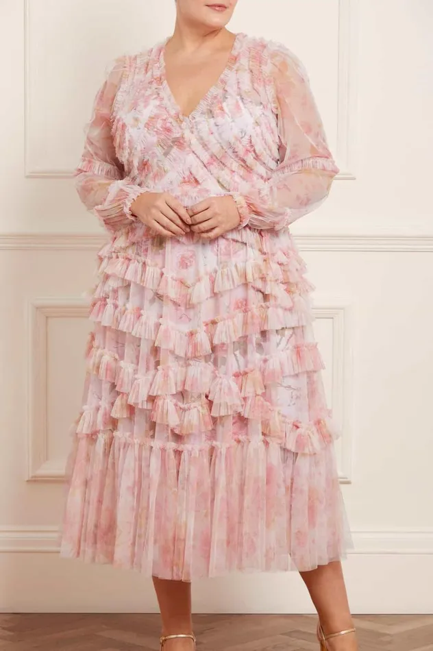 Women Printed Dresses Needle and Thread Rose Bluebell Ruffle Ballerina Dress Pink Women Printed Dresses Needle and Thread Rose Bluebell Ruffle Ballerina Dress Pink