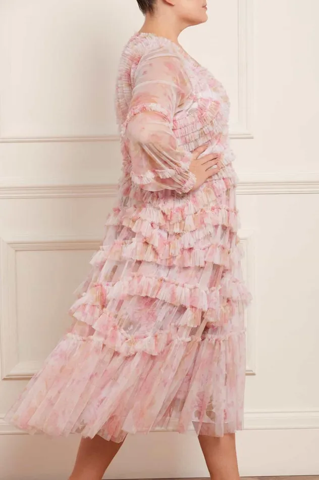 Women Printed Dresses Needle and Thread Rose Bluebell Ruffle Ballerina Dress Pink Women Printed Dresses Needle and Thread Rose Bluebell Ruffle Ballerina Dress Pink