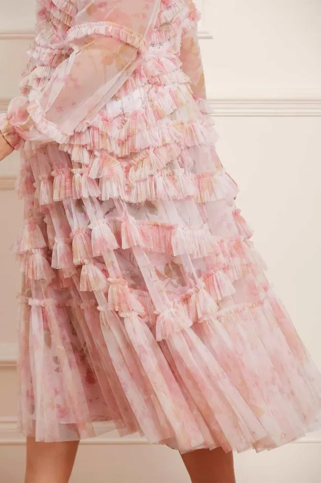 Women Printed Dresses Needle and Thread Rose Bluebell Ruffle Ballerina Dress Pink Women Printed Dresses Needle and Thread Rose Bluebell Ruffle Ballerina Dress Pink