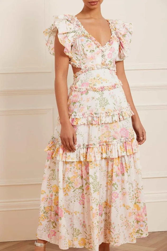 Women Printed Dresses Needle and Thread Sunrise Bloom Backless Cotton Ankle Gown Multi