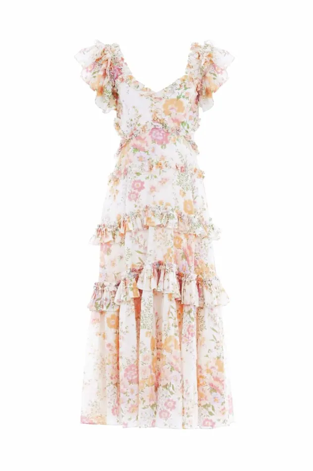Women Printed Dresses Needle and Thread Sunrise Bloom Backless Cotton Ankle Gown Multi