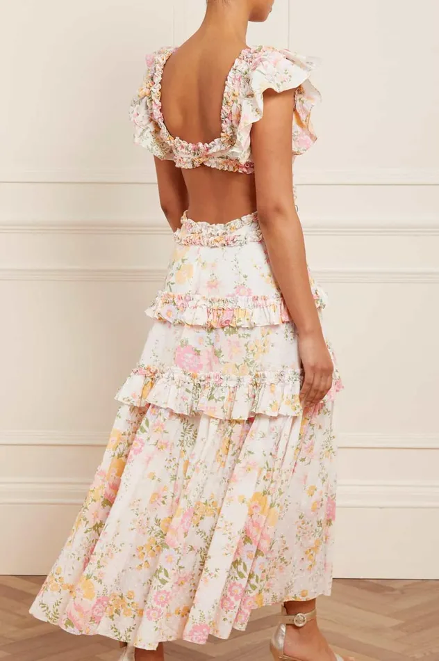 Women Printed Dresses Needle and Thread Sunrise Bloom Backless Cotton Ankle Gown Multi