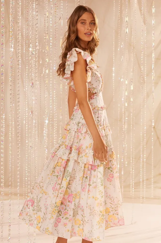 Women Printed Dresses Needle and Thread Sunrise Bloom Backless Cotton Ankle Gown Multi