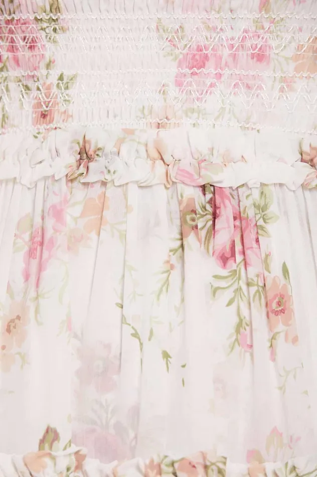 Women Printed Dresses Needle and Thread Trailing Blooms Chiffon Smocked Micro Mini Dress Multi