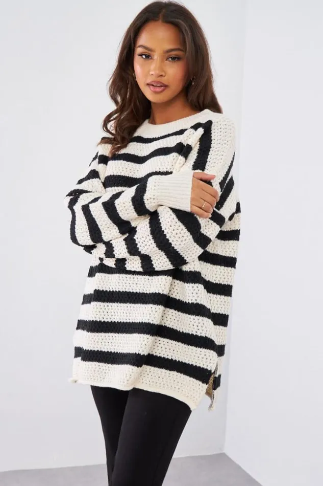 Women Pull Blanc Rayures Noires White Brentiny Paris Sweaters and Sweatshirts Women Pull Blanc Rayures Noires White Brentiny Paris Sweaters and Sweatshirts