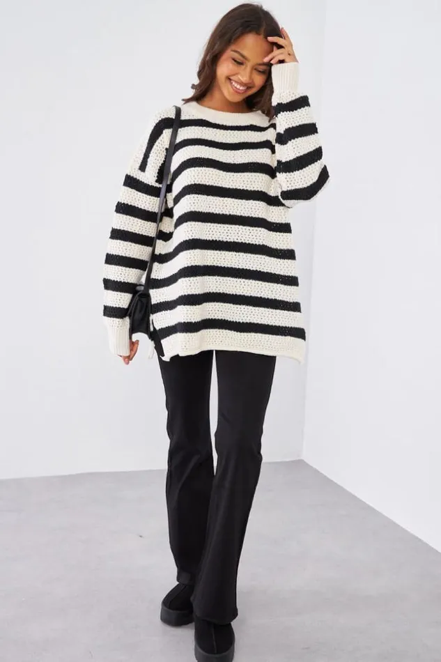 Women Pull Blanc Rayures Noires White Brentiny Paris Sweaters and Sweatshirts Women Pull Blanc Rayures Noires White Brentiny Paris Sweaters and Sweatshirts