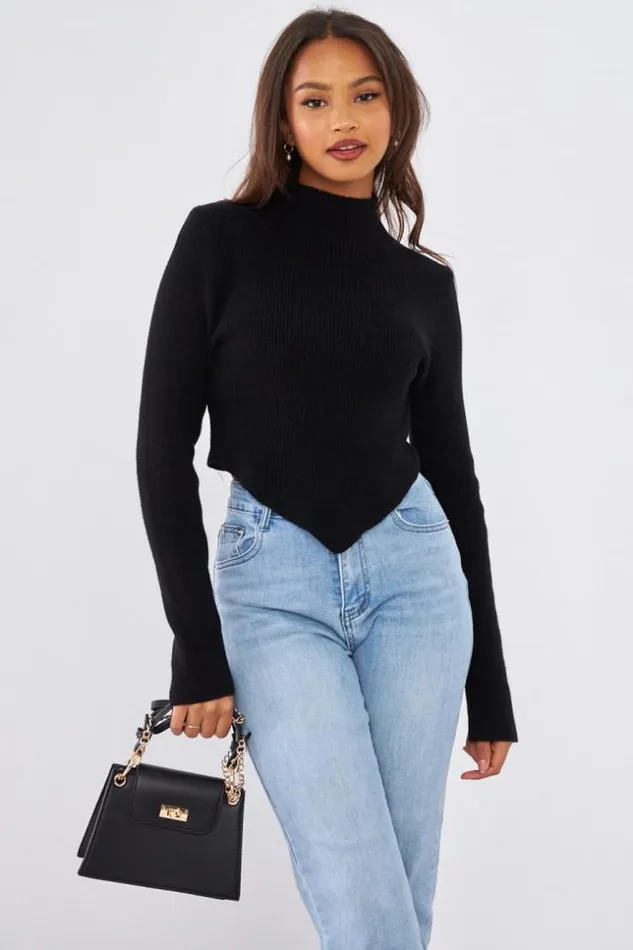 Women Pull Noir Court En Laine Black Brentiny Paris Sweaters and Sweatshirts