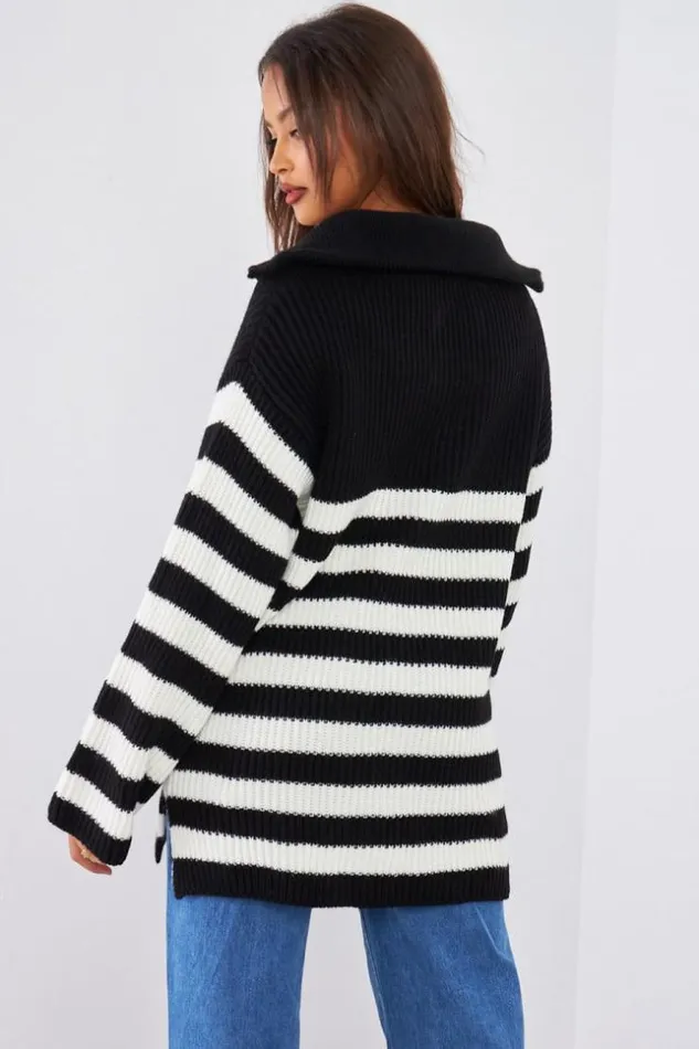 Women Pull Noir Et Blanc Rayures Black Brentiny Paris Sweaters and Sweatshirts Women Pull Noir Et Blanc Rayures Black Brentiny Paris Sweaters and Sweatshirts