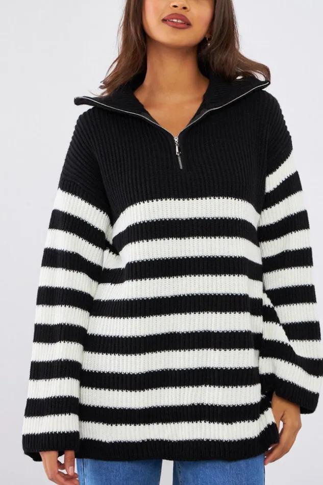 Women Pull Noir Et Blanc Rayures Black Brentiny Paris Sweaters and Sweatshirts Women Pull Noir Et Blanc Rayures Black Brentiny Paris Sweaters and Sweatshirts
