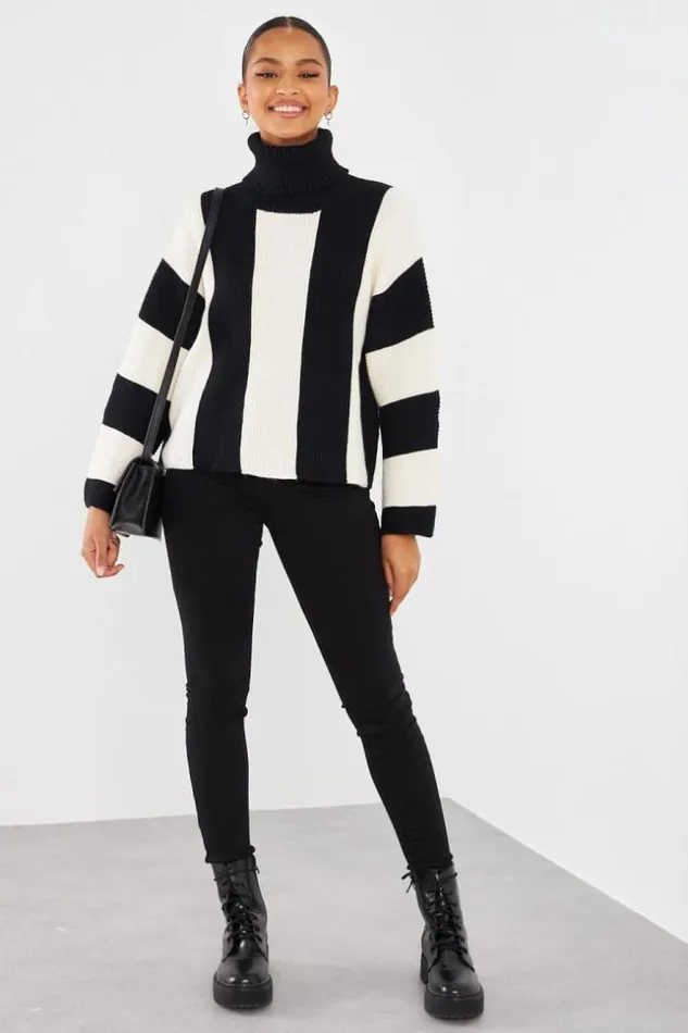 Women Pull Rayures Bicolore Noircru Black Brentiny Paris Sweaters and Sweatshirts Women Pull Rayures Bicolore Noircru Black Brentiny Paris Sweaters and Sweatshirts