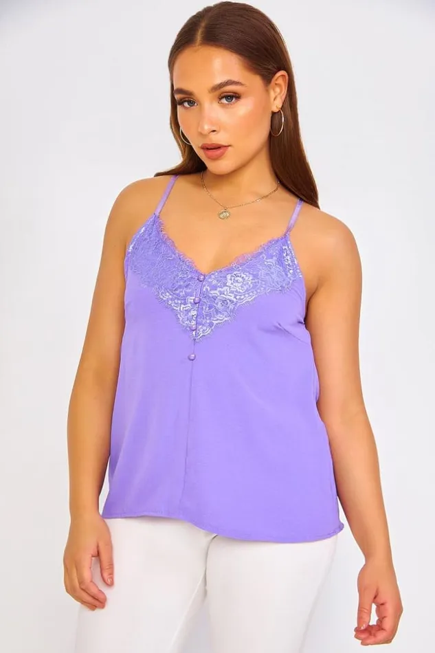 Women Purple Top With Lace Neckline Purple Brentiny Paris Top And Tank Tops