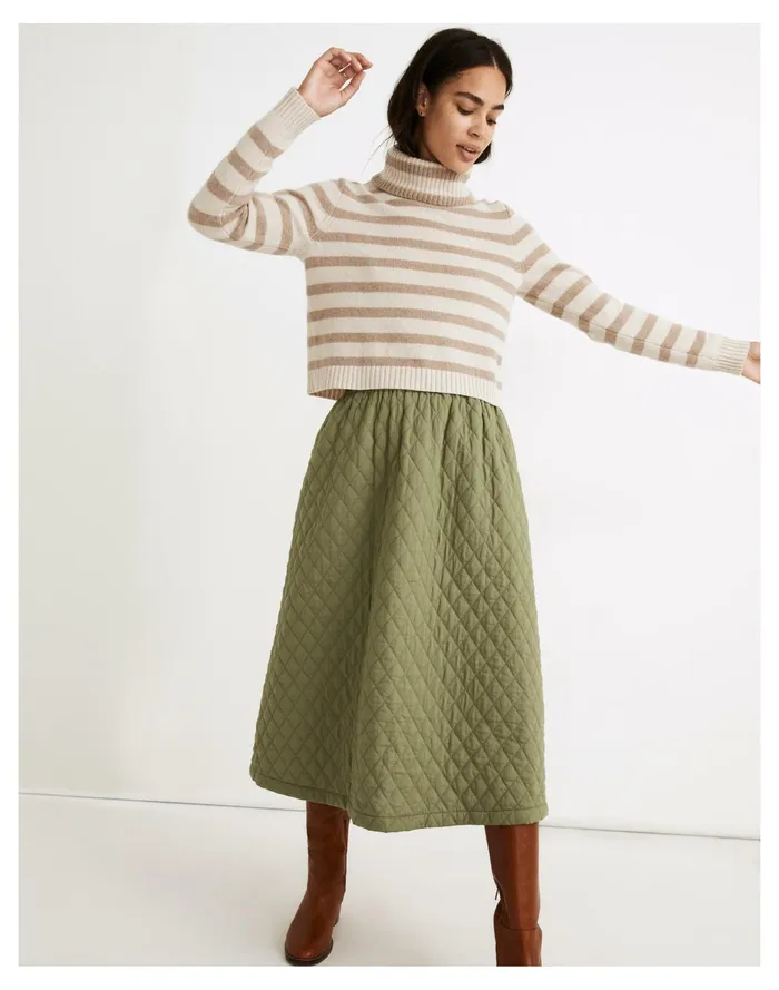 Women Quilted A Line Midi Skirt Faded Palm Madewell Skirts
