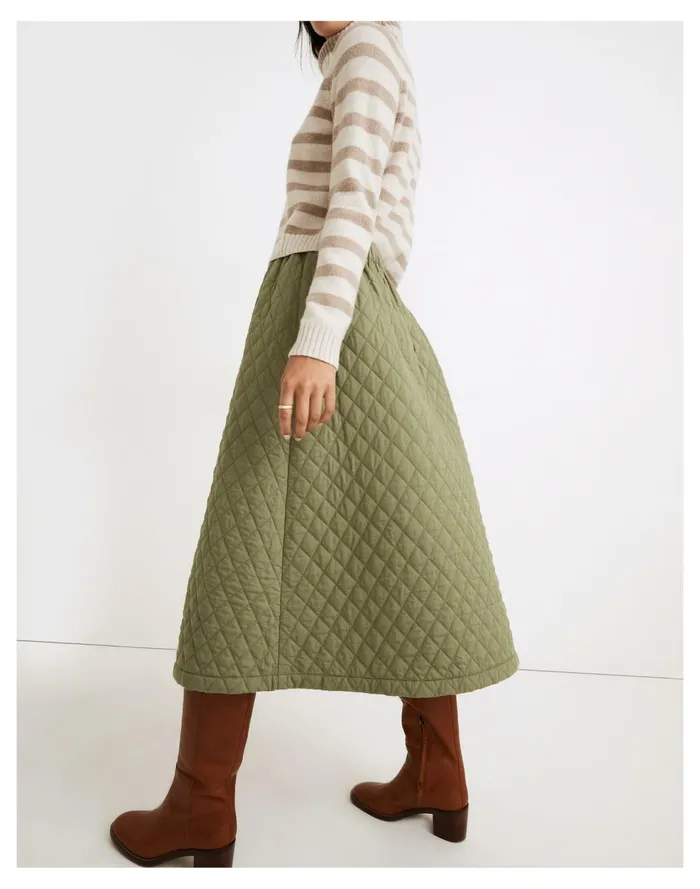 Women Quilted A Line Midi Skirt Faded Palm Madewell Skirts Women Quilted A Line Midi Skirt Faded Palm Madewell Skirts