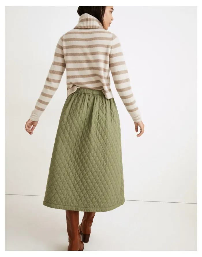 Women Quilted A Line Midi Skirt Faded Palm Madewell Skirts Women Quilted A Line Midi Skirt Faded Palm Madewell Skirts
