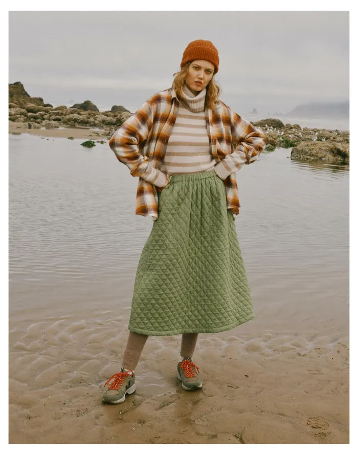 Women Quilted A Line Midi Skirt Faded Palm Madewell Skirts Women Quilted A Line Midi Skirt Faded Palm Madewell Skirts