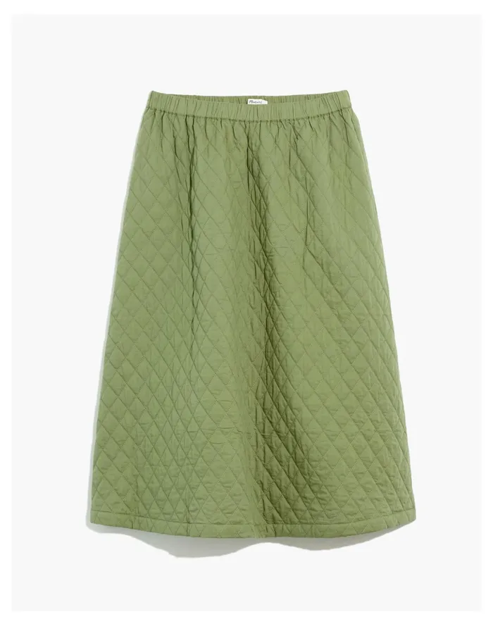 Women Quilted A Line Midi Skirt Faded Palm Madewell Skirts Women Quilted A Line Midi Skirt Faded Palm Madewell Skirts
