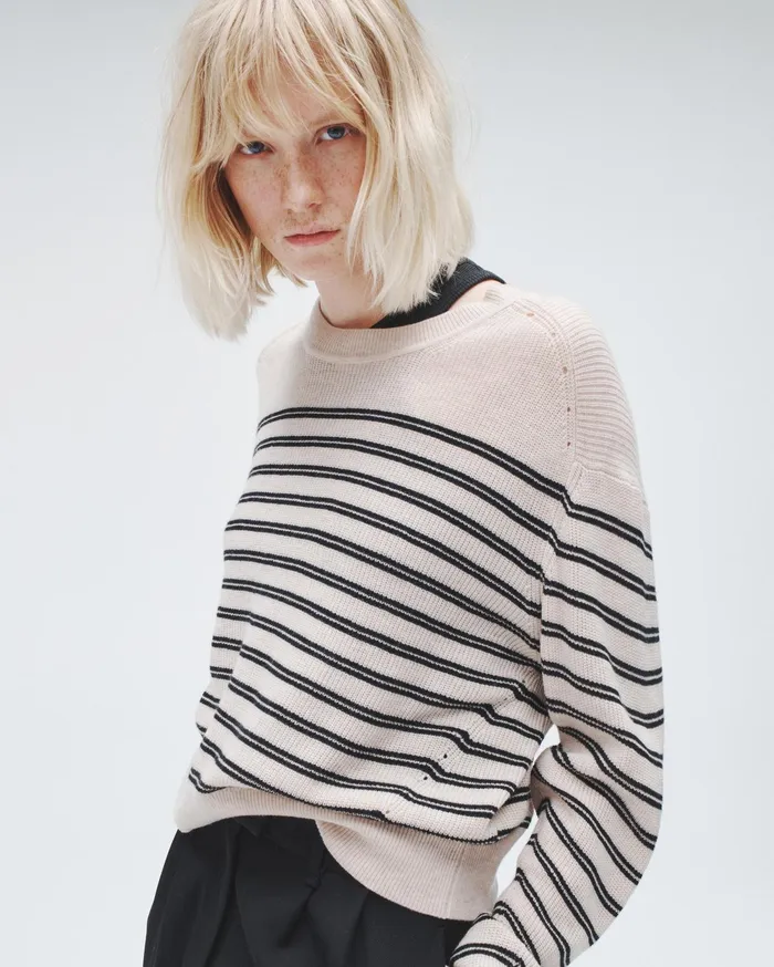 Women Rag and Bone Sweaters Bree Wool Crew Turtledove Multi