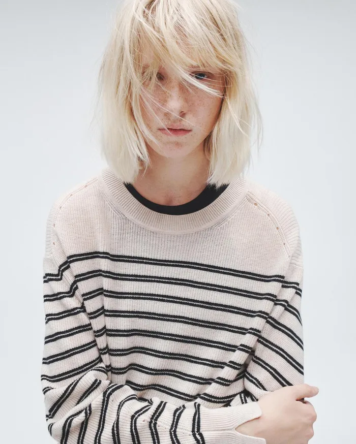 Women Rag and Bone Sweaters Bree Wool Crew Turtledove Multi Women Rag and Bone Sweaters Bree Wool Crew Turtledove Multi