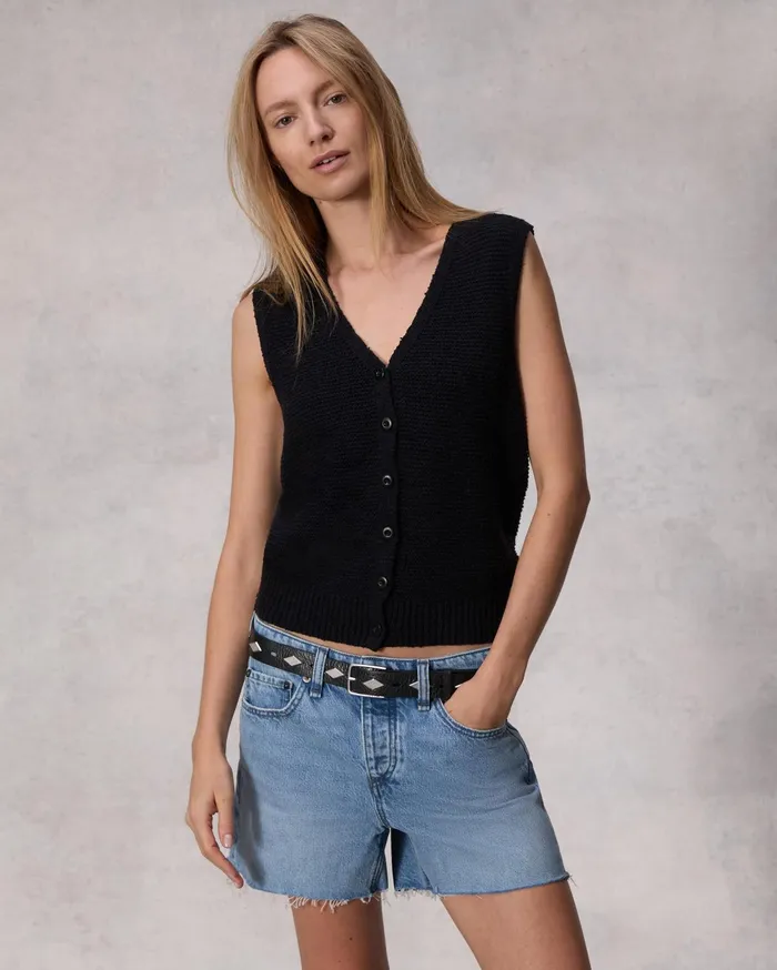 Women Rag and Bone Sweaters Jackie Cotton Linen Sweater Vest Black