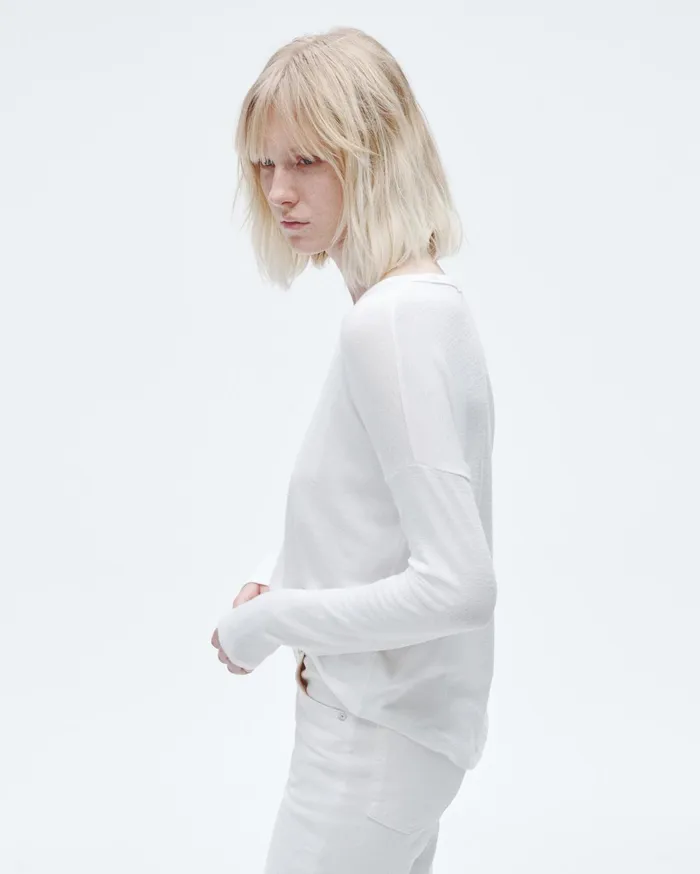 Women Rag and Bone TShirts The Knit Long Sleeve Tee White Women Rag and Bone TShirts The Knit Long Sleeve Tee White