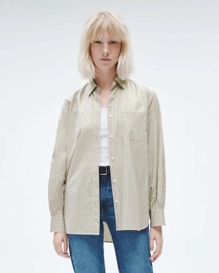 Women Rag and Bone Tops Maxine Cotton Poplin Shirt Silver Stripe