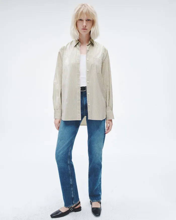 Women Rag and Bone Tops Maxine Cotton Poplin Shirt Silver Stripe Women Rag and Bone Tops Maxine Cotton Poplin Shirt Silver Stripe