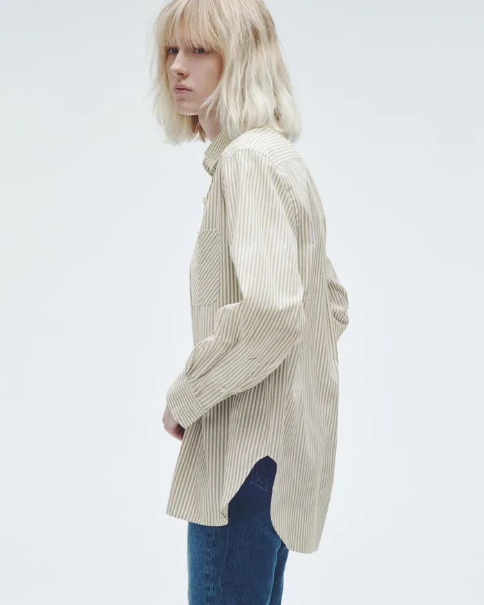 Women Rag and Bone Tops Maxine Cotton Poplin Shirt Silver Stripe Women Rag and Bone Tops Maxine Cotton Poplin Shirt Silver Stripe