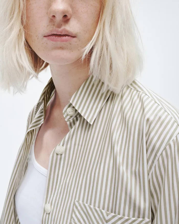 Women Rag and Bone Tops Maxine Cotton Poplin Shirt Silver Stripe Women Rag and Bone Tops Maxine Cotton Poplin Shirt Silver Stripe