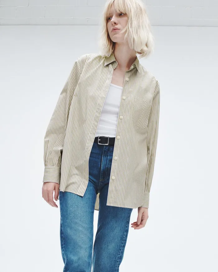 Women Rag and Bone Tops Maxine Cotton Poplin Shirt Silver Stripe Women Rag and Bone Tops Maxine Cotton Poplin Shirt Silver Stripe