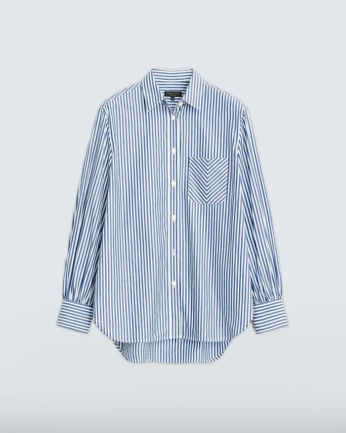 Women Rag and Bone Tops Maxine Cotton Poplin Stripe Shirt Blue Stripe