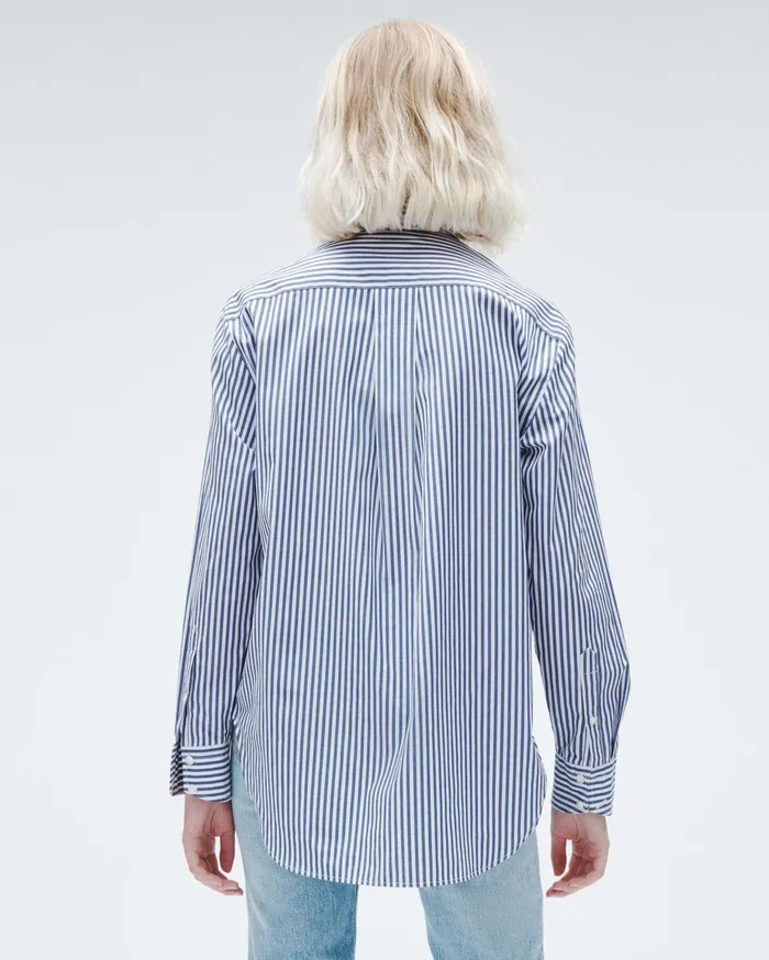 Women Rag and Bone Tops Maxine Cotton Poplin Stripe Shirt Blue Stripe