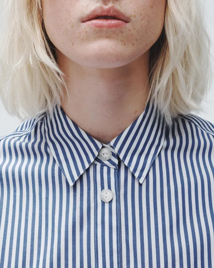 Women Rag and Bone Tops Maxine Cotton Poplin Stripe Shirt Blue Stripe