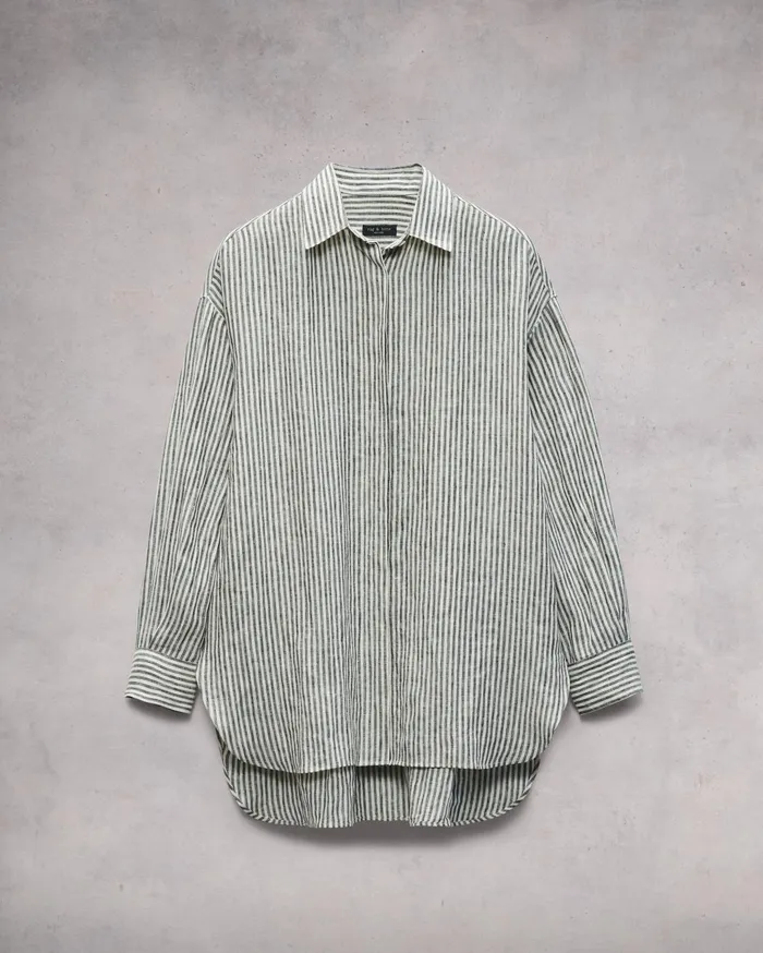 Women Rag and Bone Tops Ryan Striped Linen Shirt Beige Stripe Women Rag and Bone Tops Ryan Striped Linen Shirt Beige Stripe