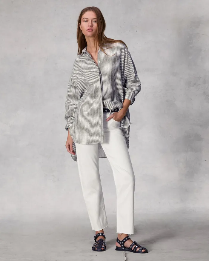 Women Rag and Bone Tops Ryan Striped Linen Shirt Beige Stripe Women Rag and Bone Tops Ryan Striped Linen Shirt Beige Stripe
