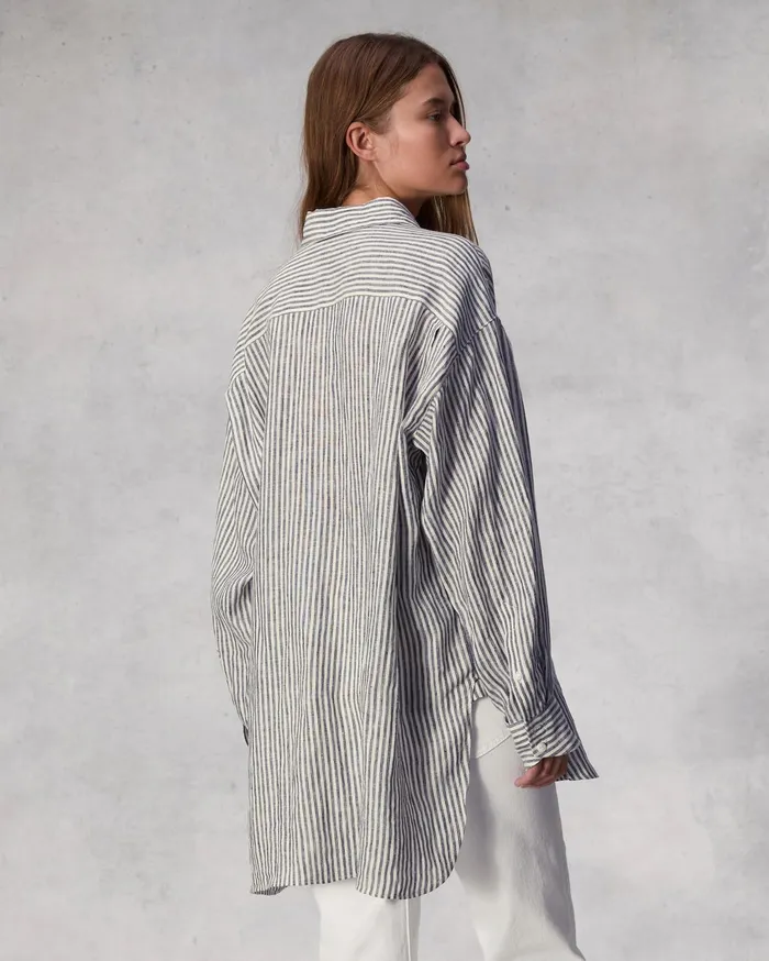 Women Rag and Bone Tops Ryan Striped Linen Shirt Beige Stripe Women Rag and Bone Tops Ryan Striped Linen Shirt Beige Stripe
