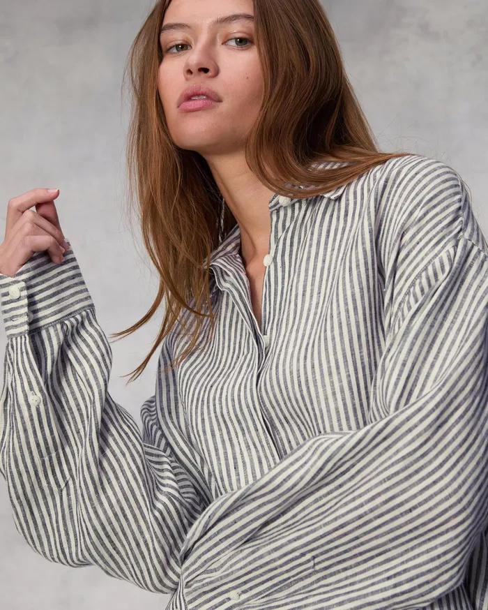 Women Rag and Bone Tops Ryan Striped Linen Shirt Beige Stripe Women Rag and Bone Tops Ryan Striped Linen Shirt Beige Stripe