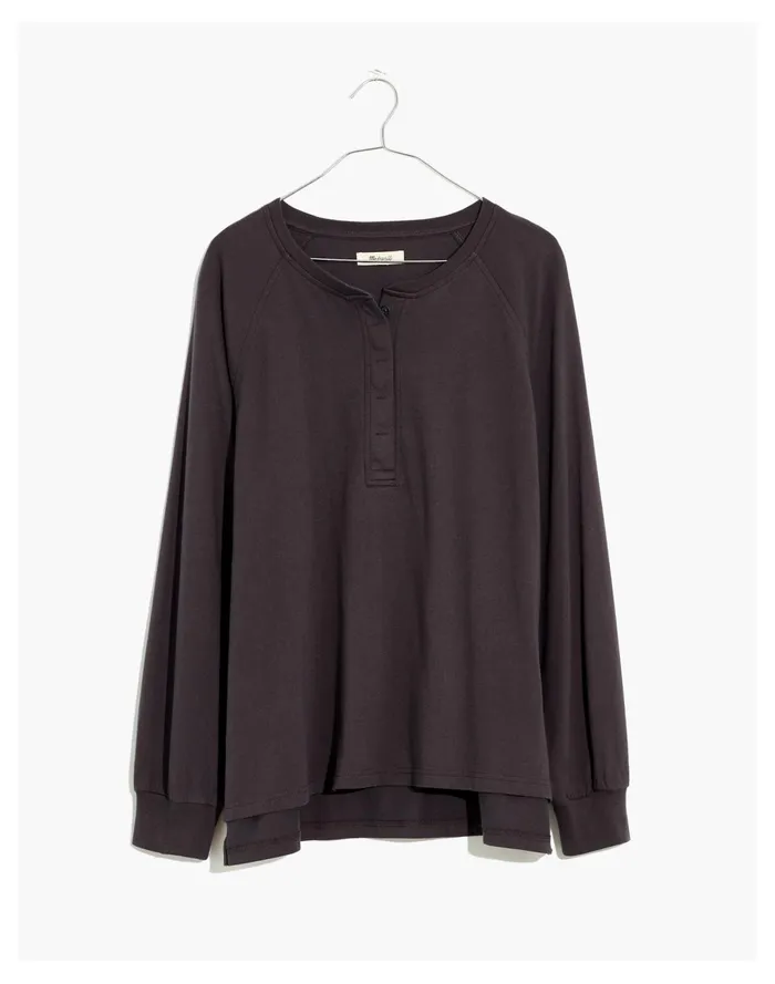 Women Resourced Cotton Henley Relaxed Tee Black Coal Madewell Tops and Shirts Women Resourced Cotton Henley Relaxed Tee Black Coal Madewell Tops and Shirts